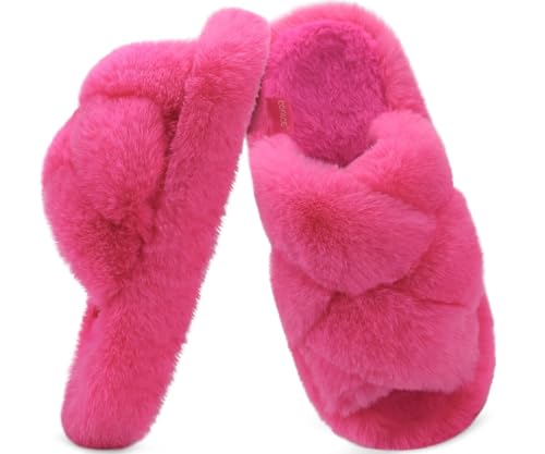 COFACE Women's Fluff Slippers House Open Toe Faux Fur Ladies Fashion Platform Fuzzy Slide Shoes...