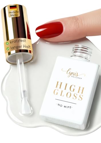 High Gloss Top Coat UV GLANZ Versiegler für Nägel 10 ML Quick Finish ohne Schwitzschicht + kein Vergilben + wochenlanger Glanz wie an Tag 1 Lynis-Nailshop.de