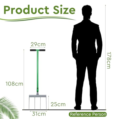 CPROSP Grabegabel für Harte, Steinige Böden 31×107,5 cm, Spatengabel Mit 4 Zinken aus Hochmanganstahl, Grabgabel Zinkenlänge 25cm, Broadfork mit 1 Paar Handschuhe