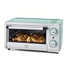GreenLife Countertop Toaster Oven Air Fryer Stainless Steel, Healthy Ceramic Nonstick, PFAS Free, Tray & Basket, Bake, Broil, Reheat, Adjustable Temp & Time Control, Auto Shutoff, Turquoise