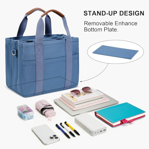 Image of KKXIU Canvas Tote Bag for Women with Zipper and Compartments Crossbody Large Bible Messenger Purse Bag With Pockets
