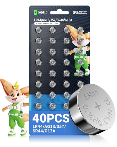 EBL LR44 Knopfzelle - 40 Stück Batterie LR44 AG13 A76 357 Alkaline Batterien, frei von Quecksilber, 1.5V Knopfzellen für Uhren, Taschenrechner, Fernbedienungen, Blutzuckermessgeräte & Spielzeug 1