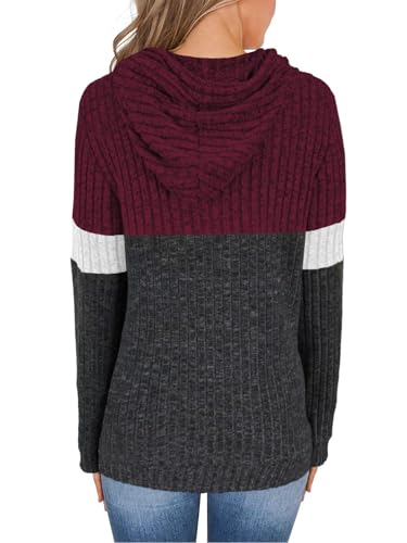 MixShe Women’s Color Block Knit Hoodie – Casual Long Sleeve Pullover Sweater Tops with Pocket