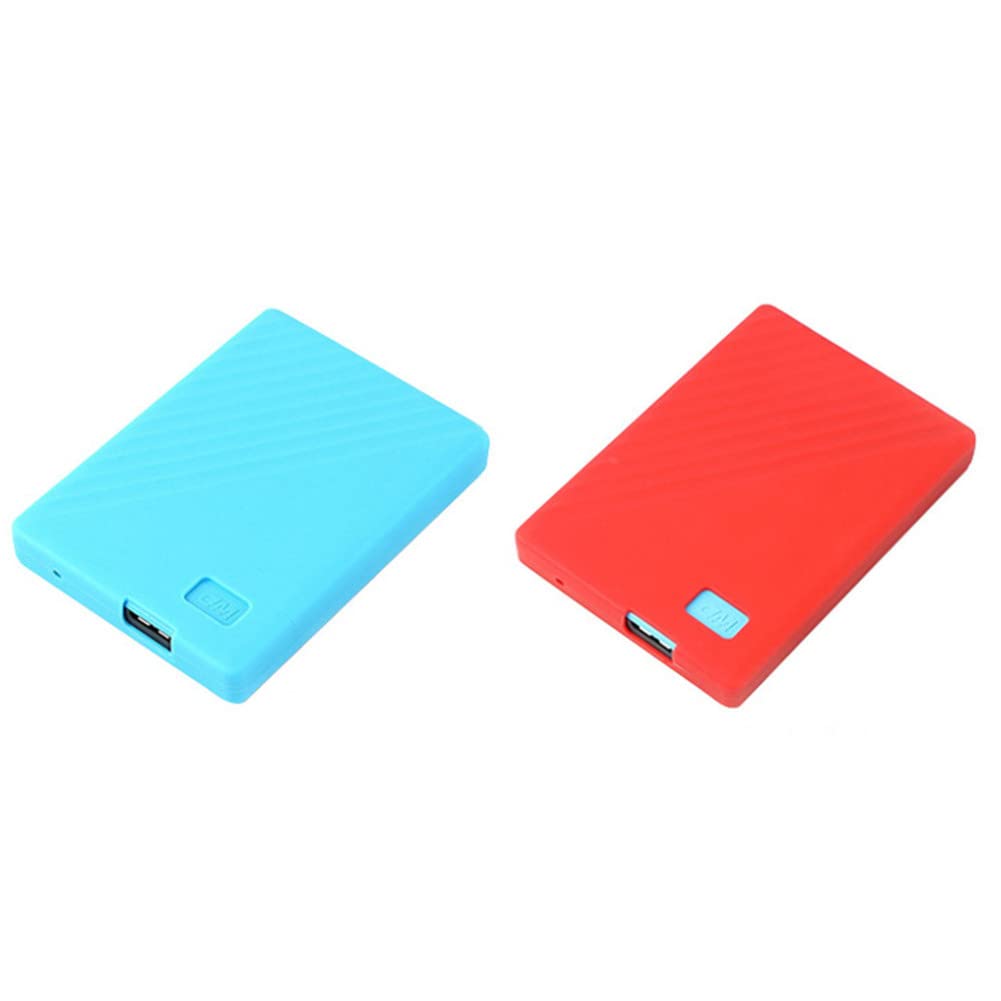 2 Pack Soft Liquid Silicone Protective Case Cover Sleeve Compatible with WD 4TB/5TB My Passport Portable External Hard Drive HDD, Shockproof dropproof Scratch Resistant Skin(red+Blue)