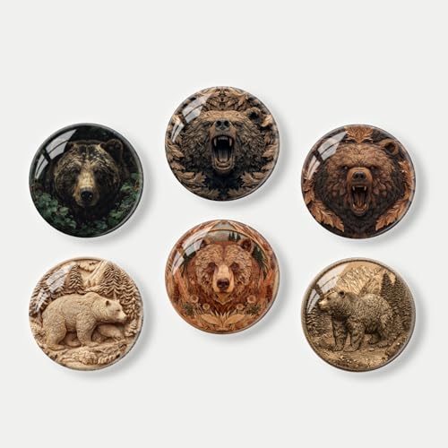 Set de 6 imanes redondos para refrigerador tema oso marrón miniatura 1