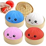 4 Stück Dumpling Squishy,Giant Glitter Dumpling Toy,Mystery Dumpling Fidget Toys mit Dampfgarer,Dumplings Squishy Anti Stress Spielzeug Für Kinder Erwachsene Entspannung