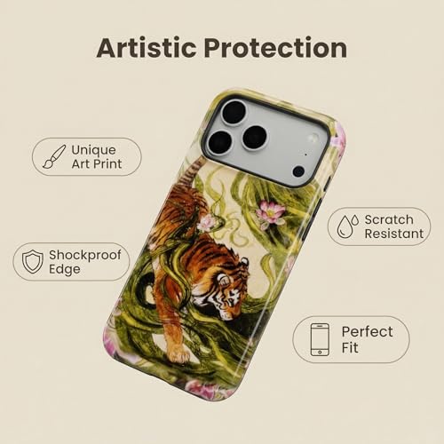 EKELYVIA for iPhone 17 Pro Max Phone Case Cute Retro Chinese-Style Tiger Animal Print Made of Hard PC Material, It Provides Full Protection with A Glossy Finish for Women Green by EKELYVIA - Used condition - Image 4