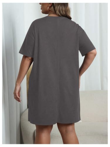 Image of SOLY HUX Women's Plus Size Loose Half Sleeve Summer T Shirt Dress | Crewneck, Casual, Summer, Oversized, Mini Dress