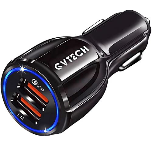 GVTECH Adaptateur de chargeur de voiture 34 W/6 A QC 3.0 double port USB chargeur de voiture, mini chargeur allume-cigare USB 12 V compatible avec iPhone 13/12/11/Pro/Max, Galaxy S21/20/10/9 Cover
