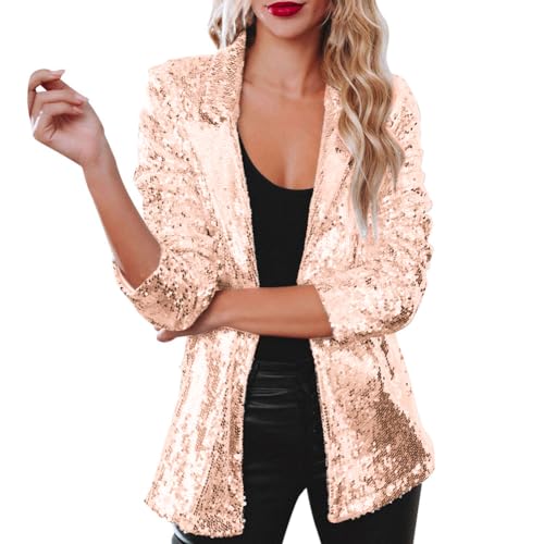 Ladyful Womens Sequin Blazer Jacket Open Front Long Sleeve Sparkly Glitter Party Cardigan Coat2