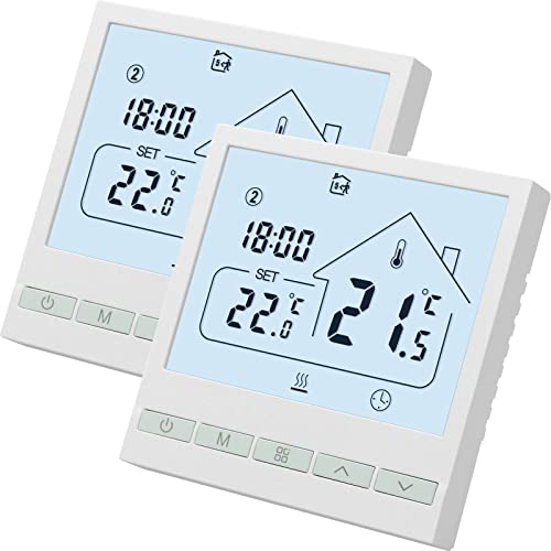 BEOK CONTROLS Beok 2er-Pack Smart Thermostate Heizungsthermostat Raumthermostat WiFi-Thermostat Intelligente Wandthermostat für Gas/Wasser Kessel Fußbodenheizung Kompatibel Tuya,Alexa,Google 3A TOL47WIFI