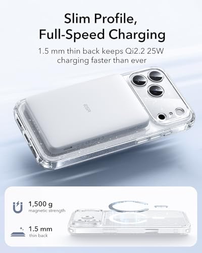 Image of ESR for iPhone 17 Pro Max Case, Camera Control Cover, Compatible with MagSafe, Shockproof Military-Grade Protection, Magnetic Phone Case for iPhone 17 Pro Max, Classic Hybrid Case, Clear Shimmer