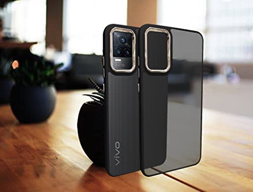Image of A rtistque Frosted Translucent Back Cover Case for Vivo Y73 | Electroplated Chrome Ring | Raised Camera Edges for Protection | Smooth Sides TPU - Black