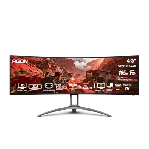 Image of AOC AG493UCX2 48.8″ Curved Gaming Monitor - Black | Dual-QHD 5120x1440 (32:9) |165Hz Refresh |1ms MPRT, FreeSync Premium | DisplayHDR400 | USB-C & KVM | UltraWide VA Panel