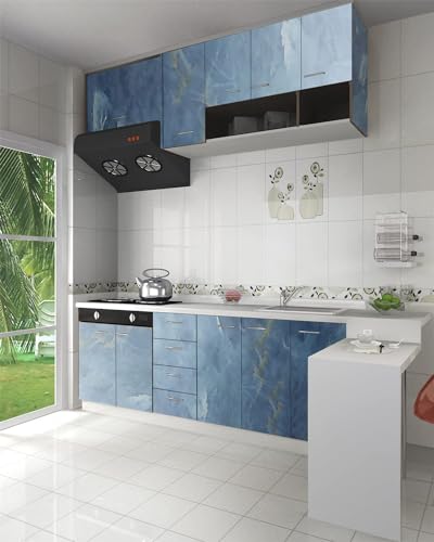 Image of FOKRIM Wall Stickers Marble Wallpaper Blue (200cm x 60cm) for Furniture Kitchen, Cabinets, Almirah, Tabletop, Plastic Table, Wooden Table, Wardrobe, Renovation PVC DIY Self Adhesive Sticker