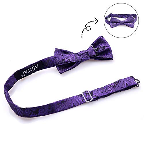 Alizeal Boys Paisley Adjustable Pre-tied Bow Tie and Clips Suspenders Set2