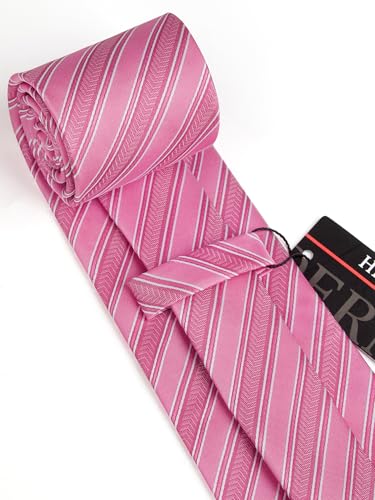 Image of HISDERN Ties for Men Stripe Plaid Tie Classic Necktie Pocket Square Cufflinks Set for Formal Wedding Business Party