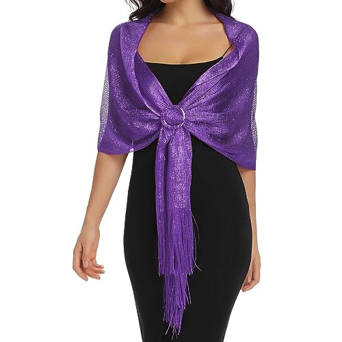 Tapp Collections Sparkling Metallic Shawls and Wraps with Buckle for Evening Dresses Wedding Party