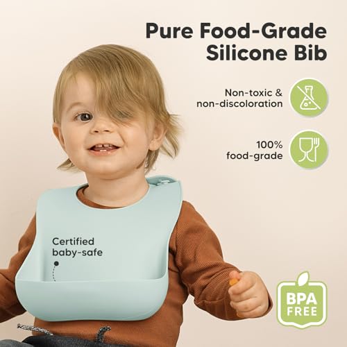 Image of KeaBabies 2-Pack Silicone Bibs for Babies, Toddlers Girl, Boy (Pastel Sky)