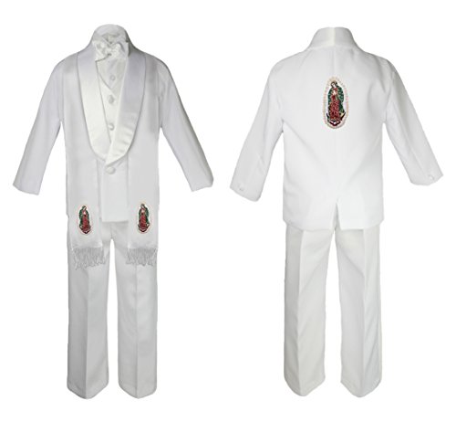Image of Baby Boy Baptism Formal Shawl Jacket Suit Gold Guadalupe on Stole & Back SM-20