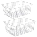 iPEGTOP Wire Storage Freezer Baskets, Set of 2 Large 15.4" Household Metal Organizer Storage Bins Basket for Kitchen Cabinets, Refrigerators, White