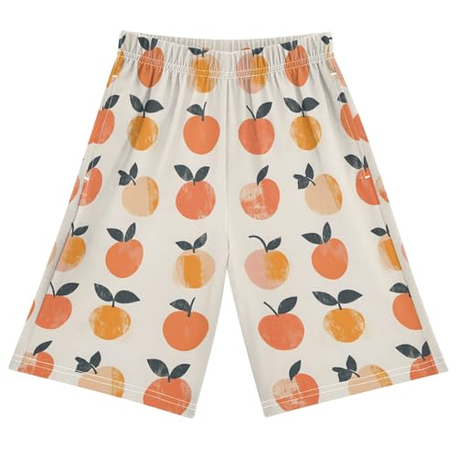 Peach Watercolor Pattern Pajama Shorts Summer Lounge Pajama Bottoms Elastic Waist Pjs Pants for 6-14 Years