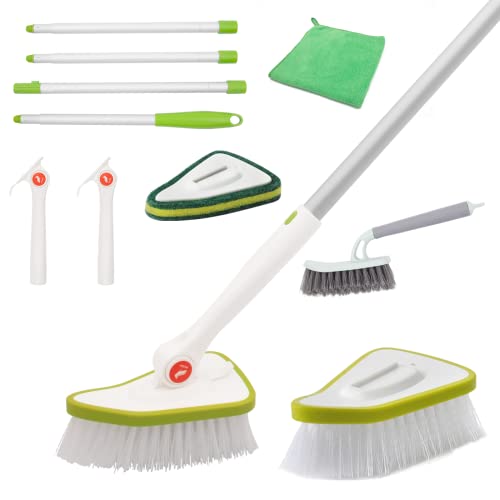 Yakked Tub And Tile Scrubber With Extendable 59'' Long Handle, 3In1 Scrub Brush, Sponge Mop, Grout Brush For Bathtub, Glass, Bathroom, Wall, Bathtub Floor Grout(Detachable) #TOP4