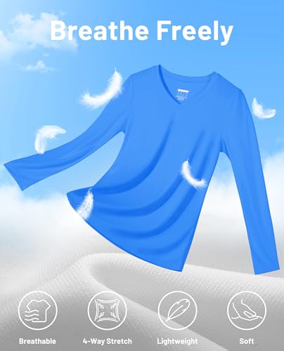 Image of MAGCOMSEN Sun Shirts for Women Long Sleeve SPF Shirt V-Neck UPF 50+ UV Prontection Quick Dry Top for Workout Hiking Swim