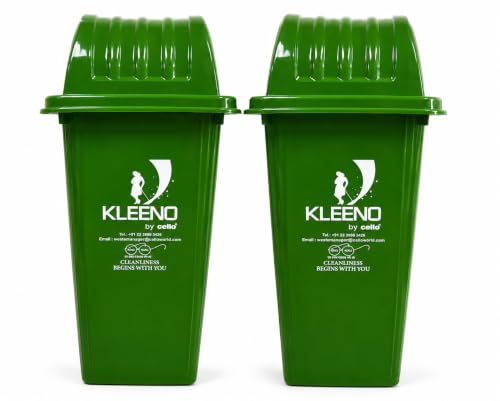 Image of Cello Kleeno Dome Lid Plastic Garbage Dustbin Bucket 60 LTR Green - Pack of 2