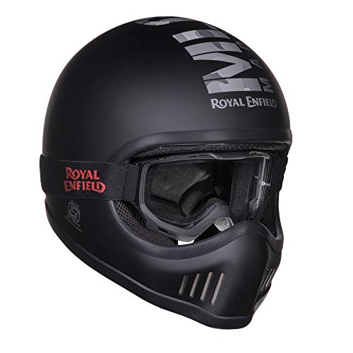 Image of Royal Enfield Enduro Full Face Camo MLG Helmet with Goggles Matt Black, Size: M( 57-58cm)