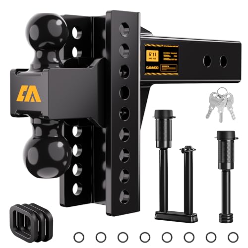 CAMMOO Adjustable Trailer Hitch Tow Hitch Fits 2.5 inch Receiver 6 inch Rise/Drop Hitch 2 and 2-5/16 Ball Hitch 22000 LBS GTW Truck Hitch with U-Shaped Alloy Steel Anti-Theft Pin Black