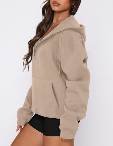 onlypuff Women Half Zipper Pullover Sweatshirt Long Sleeve Hoodies Kangaroo Pocket Fleece Basic Sweater