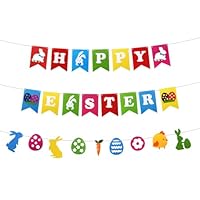 Ostern Banner, Glückliche Ostern Bunte Filz Banner 3 Stück,Karottenhase Küken Eier Frühling Bunte Filz Fahnen Ostern Girlande Dekorationen für Wand Tür Indoor Outdoor Garten Home Party Dekoration