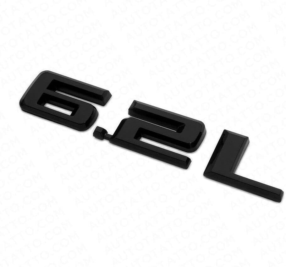 Image of 2pcs 6.2L Emblems 3D Hood Style Badge Logo Sticker Nameplate Letter Replacement for 1500 2500HD (Gloss Black)