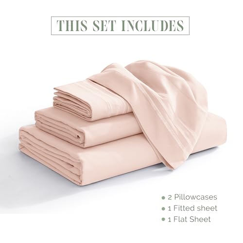 Elegant Comfort Luxurious 1500 Premium Hotel Quality Microfiber 4-Piece Sheet Set, 18-24 Inches Deep - Extra Deep Pocket Sheets - Ultra Soft 4PC Deep Pocket Sheets, King, Blush