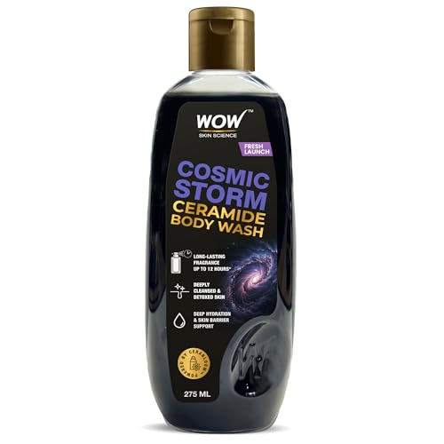 WOW Skin Science Cosmic Storm™ Ceramide Body Wash | Ceramide for Deep Hydration & Skin Barrier Support | Activated Charcoal Detox Cleanse | 12-Hour Fragrance with Cerabloom™ | 275 ml
