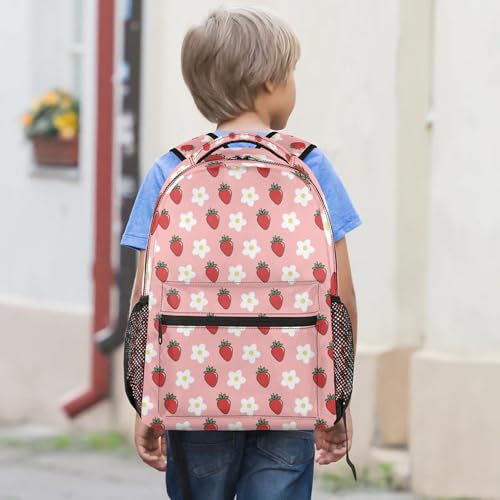 Strawberry Backpack For Girl - Cute Pink Schoolbag For Kid with Double Zipper, Breathable Shoulder Strap & Side Pocket for Water Bottle, Travel Pack for Kids Women Children Teens4