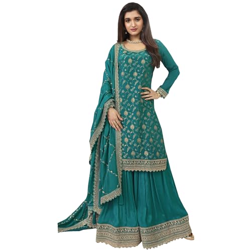 Shalwar Kameez de mariée costume palazzo de cérémonie pakistanaise vert sarcelle 36