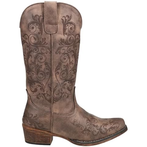 ROPER Womens Tall Stuff Embroidery Snip Toe Casual Boots Mid Calf Low Heel 1-2" - Brown - Size 8 B Cover