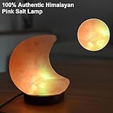FANHAO Moon Shaped Himalayan Salt Lamp with 8 Color Changing, USB Salt Rock Lamp Night Light for Gift and Home Decor, Neem Wooden Base - Image 2