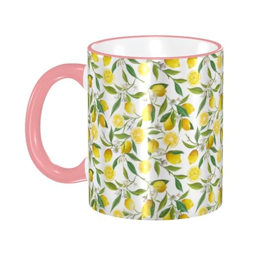 レモンの木の枝 マグカップ コーヒーカップ Pink 陶器 朝食カップ ティーカップ 耐熱マグ 保温 耐冷 おしゃれ 大きい ミルクコップ 330ml 雑貨 家庭用 プリント贈り物