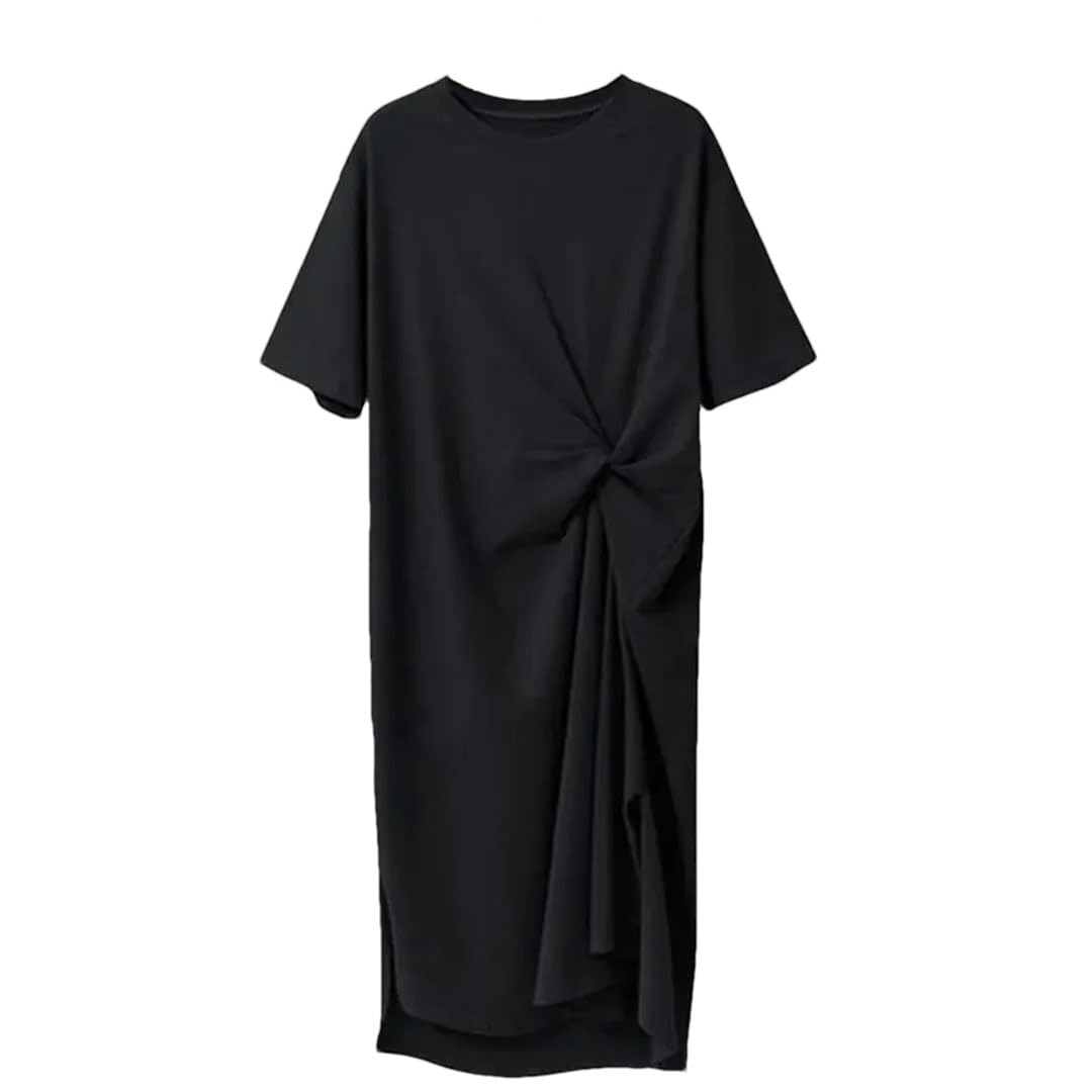 Vestido Mujer Vestido Camisa Vestido Midi Mujeres Estilo Ropa Side Dividida Mujeres Vestido De Manga Corta