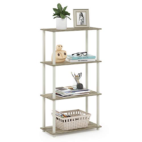 Image of Furinno Turn-N-Tube 4-Tier Multipurpose Shelf Display Rack, Round Tubes, Sonoma Oak /White