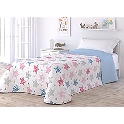 Colcha Infantil 105 Victorio & Lucchino Colcha Fina Infantil de Verano y Primavera Sin Cojines. Ligera Colcha cubrecama de microfibra. (Cama 105cm, Estrellas Celeste)