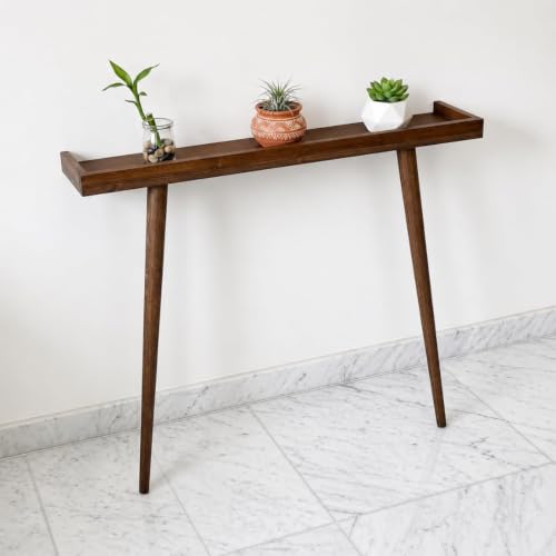 Image of 80 cm Solid Wood Console Table for Living Room | Modern Entryway & Hallway Table | Narrow Sofa Side Table for Home Decor | Wooden Foyer Entrance Table | 80 x 20 x 80 cm | Walnut Finish