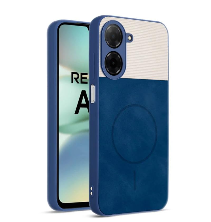 Image of Bintage CASE Mac Safe Design Hard Light Weight Back Case | Soft Border Camera Protect | Dual PU Leather Finish Back Cover Compatible for Poco C71 4G - White & Blue