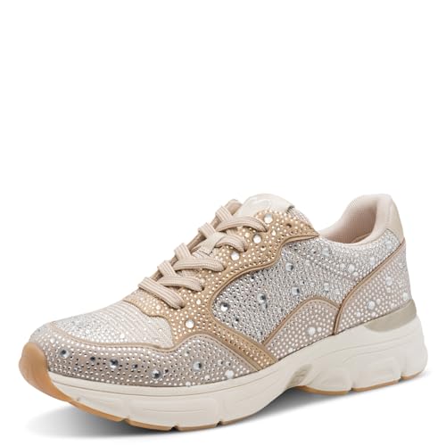 Marco Tozzi Damen Sneaker weiches Feel Me Wechselfußbett weiches Innenfutter Vegan Elastisch beige (Dune Comb) 39 EU