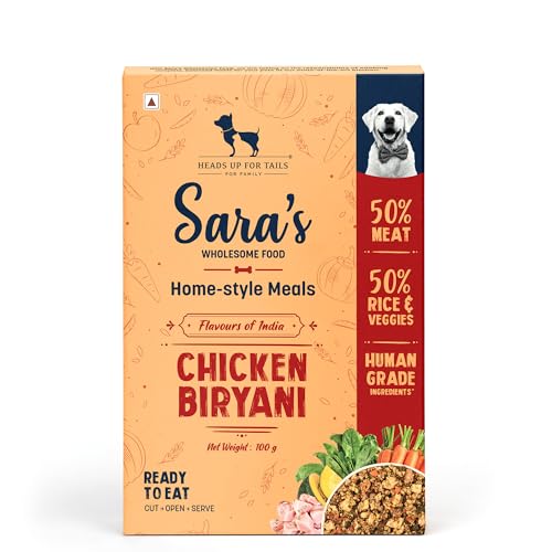 Image of Sara's Wholesome by HUFT Flavours of India Chicken Biryani Wet Dog Food - 100 gm (Pack of 10) | Value Pack | Real Chicken Recipe | Complete & Balanced Nutrition for Dogs of All Breeds