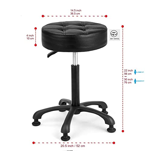 Image of Height Adjustable Heavy Duty Stools Salon Stool Chair with Bell Glides for Home Bar Kitchen Office Shop Tattoo Lash Tech Pedicure (Black with Bell Glides, Height 22 to 30 in)