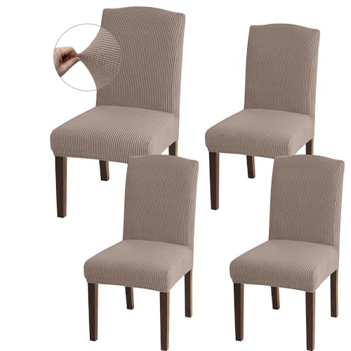 Granbest High Stretch Dining Chair Slipcovers, Universal Fit Jacquard Parson Dining Chair Covers, Removable Chair Protectors for Dining Room, Kitchen, Restaurant and Hotel (Set of 4, Sand)